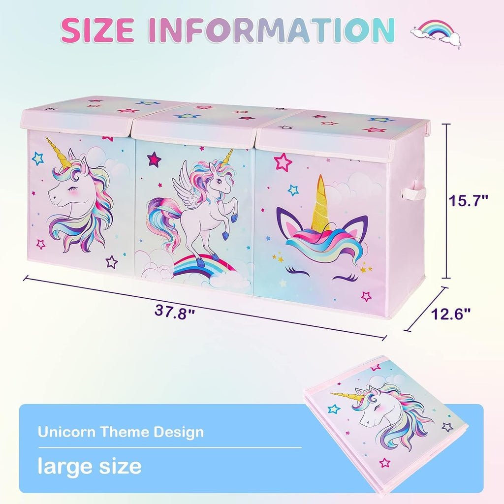 WERNNSAI Extra Large Toy Chest,Unicorn Toy Box Chest Organizer with Handles | Collapsible Sturdy Storage Bin with Flip-Top Lid, 38 x 13 x 16 Inch for Kids Girls Pink Closet Nursery Living Room Bedroom