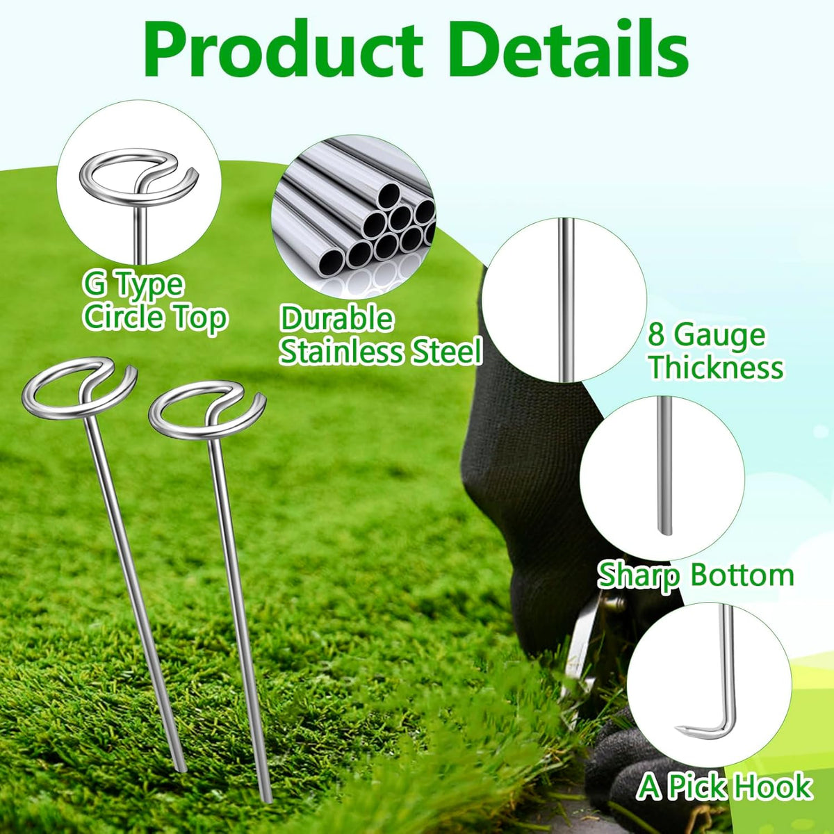 120 Pcs Landscape Staples, Thickened 8 Gauge Circle Top Landscape Fabric Pins, 6 Inch Galvanized Garden Stakes, Rust-Resistant, Heavy Duty Ground Pins for Securing Lawn Fabric Weed Barrier