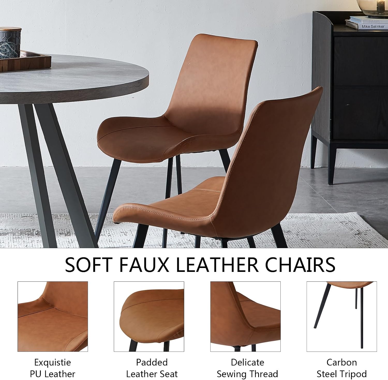 Zerifevni Round Dining Table Set, Mid Century Modern Small Round Dining Table Set, Saving Space (Table + 4 Brown Chairs)
