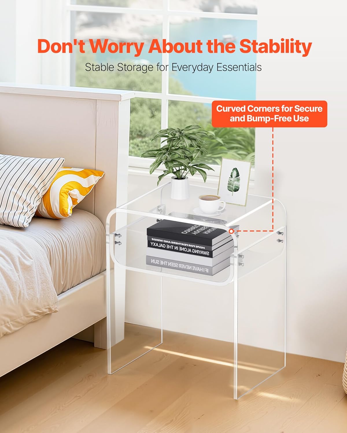VEVOR Acrylic Side Table, 2-Tier Clear End Table with Storage Shelf, Modern Transparent Bedside Nightstand Lucite Desk for Bedroom, Living Room, Home Decor, 11.8" D x 15.7" W x 19.7" H