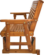 Fortune Candy Wooden Patio Glider with High Roll Back and Deep Contoured Seat, Solid Fir Wood, 2-Seater, Heavy Duty 800 LBS, 4 Ft. (Cedar Tone PU)