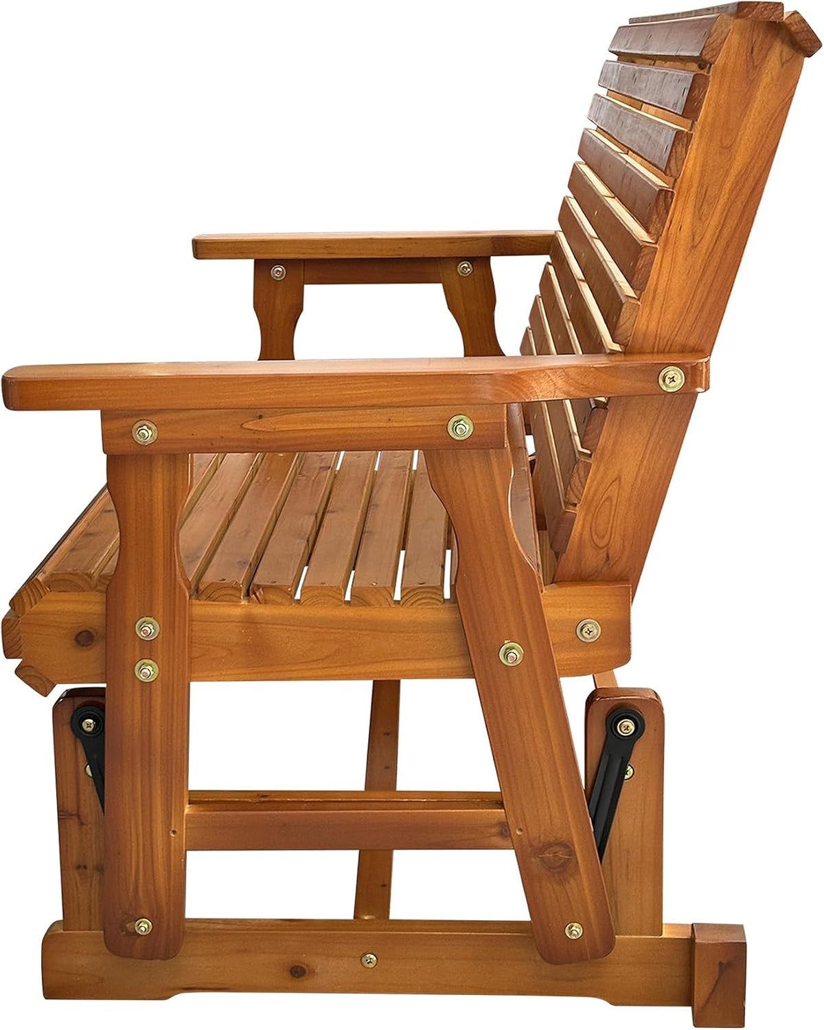 Fortune Candy Wooden Patio Glider with High Roll Back and Deep Contoured Seat, Solid Fir Wood, 2-Seater, Heavy Duty 800 LBS, 4 Ft. (Cedar Tone PU)