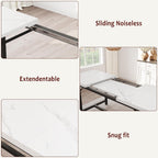 Garvee 63 in Extendable Dining Table Set for 4-6 People, 3-Piece Kitchen Table Set with 2 Upholstered Benches, Farmhouse Dining Room Table Set for Kitchen, Living Room, Apartment, Marble White