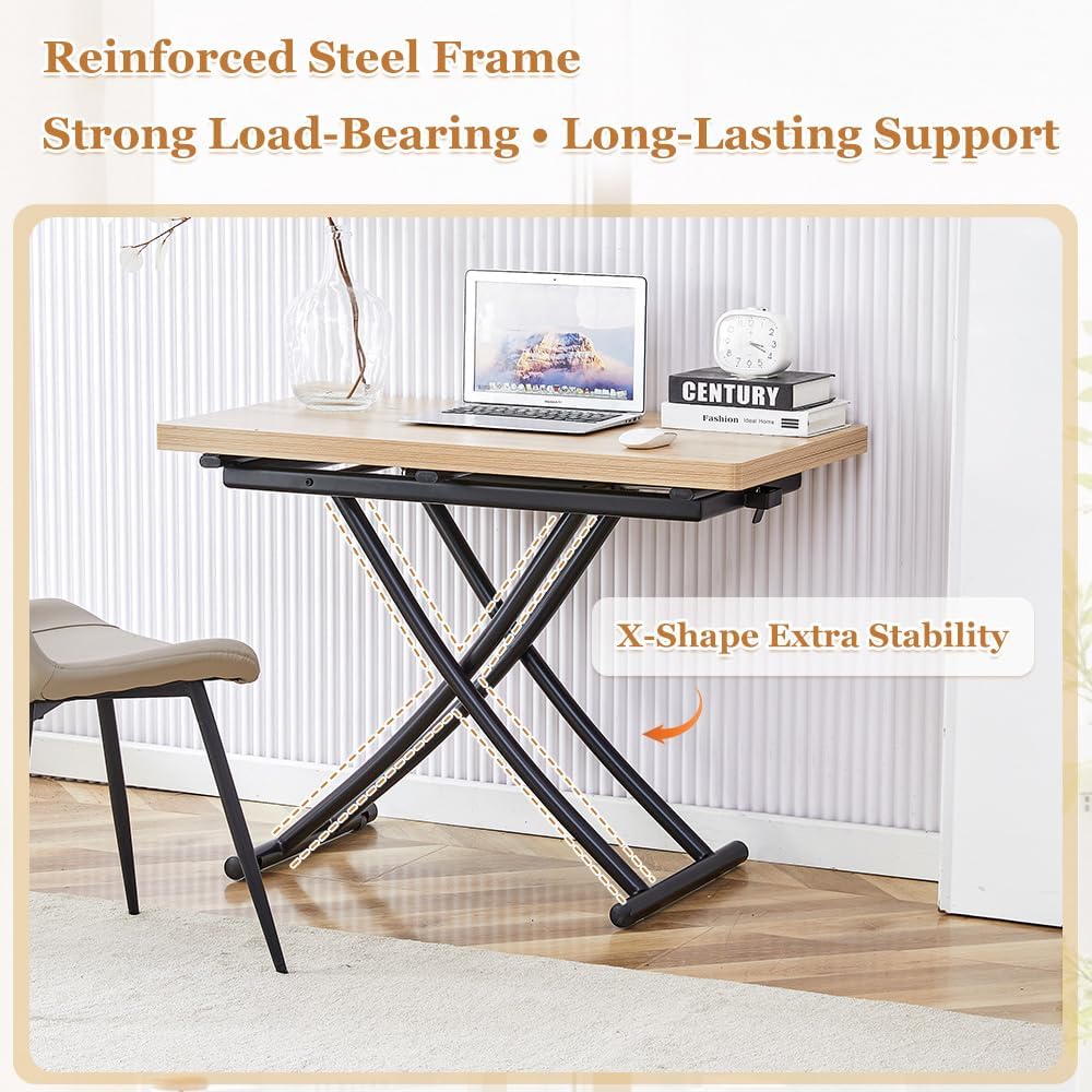 Adjustable Height Coffee Table to Dining Table, Lift Top Foldable Dining Table with Expandable Top & Wheels, Convertible Coffee Table for Small Spaces & Apartments