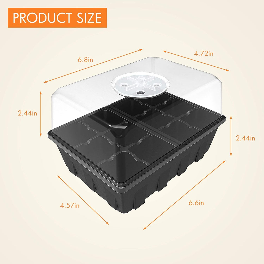 Gardzen 10 Pack Seed Starting Tray, Plant Germination Trays, Seed Starter Kit with Adjustable Humidity Vented Dome, Plant Growing Kit 6.6" x 4.5", Total 120-Cell, Black