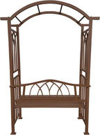 Brown Aluminum Garden Arbor Arch with 2-Seater Bench