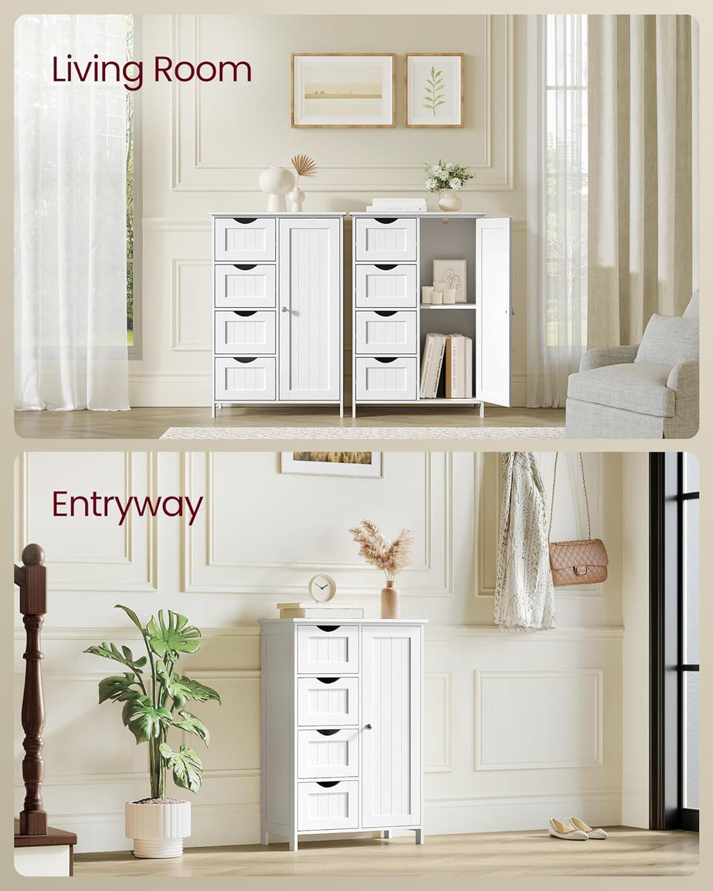 VASAGLE Storage Cabinet with Drawers, Freestanding Floor Cabinet with Door, 11.8 x 21.7 x 32.3 Inches, Adjustable Shelf, for Bathroom, Living Room, Kitchen, Cloud White ULHC041WH01S