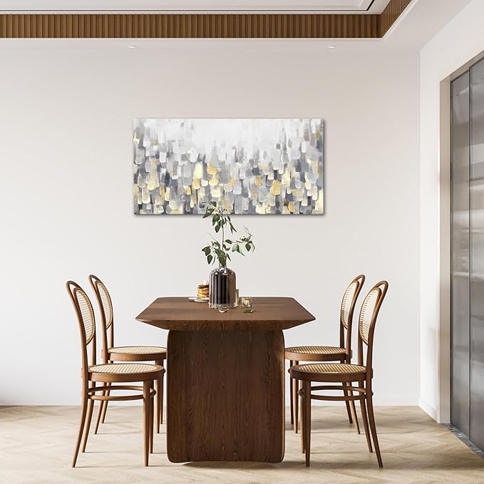 LoveHouse Abstract Canvas Wall Art Grey Gold Painting Pictures Prints Yellow and Grey Artwork Artwork Posters