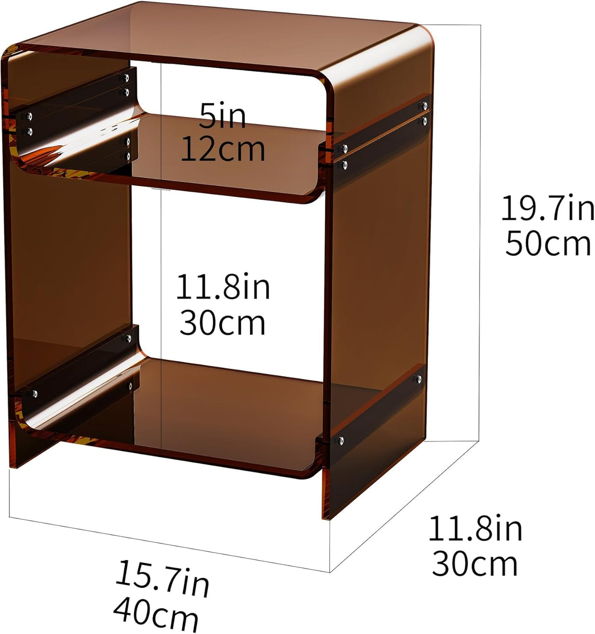 Acrylic End Table Record Player Table with Storage Shelf Clear Side Table Nightstand (Dark Brown)
