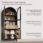 71" Tall Arched Kitchen Pantry Cabinet with Door Shelves, Farmhouse Kitchen Storage Cabinet with Open & Adjustable Shelves, Hidden Drawer & Glass Door, Cupboard for Kitchen, Dining Room, Black