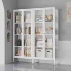 Glass Display Cabinet, 66" Tall Metal Storage Cabinet with Doors and Adjustable 3 Shelves, White Curio Glass Showcase, Pantry Storage Cabinet, Large Display Case for Living Room, Hallway, Kitchen