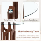 Round Dining Table,46 Inch Glass Kitchen Dining Room Table with Wooden Walnut Pedestal Base,Modern Circle Clear Glass Top 4-6 Person Dinner Table for Small Spaces Home/Apartment
