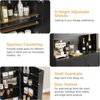 ONBRILL 71" Tall Kitchen Pantry Storage Cabinet, Kitchen Hutch, Black | Modern Food Pantry with Microwave Stand & Door Shelf, Freestanding pantry with 6 Door & Adjustable Shelves for Dining Room