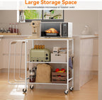 NTE Rolling Kitchen Microwave Cart, 3 Tier Microwave Stand with Storage, Small Kitchen Island on Wheels, Kitchen Storage Cart with 6 Hooks for Kitchen, Coffee Bar, Living Room, Balcony