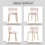 Boucle Dining Chairs Set of 2, Modern Round Upholstered Dining Chairs, Curved Backrest Kitchen Dining Room Chairs, Mid-Century Pink Dining Chair with Golden Metal Legs