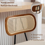 HEAH-YO Rattan Counter Stools Set of 2, 26 Inches Counter Height Bar Stools with Backrests and Wood Legs, Modern PU Leather Rattan Stool for Kitchen Island, PU Beige
