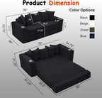 76" Convertible Sofa Bed, Corduroy Couch with Cup Holders & Pocket | 2-in-1 Sleeper Sofa, Pull-out Couch Bed with 5 Pillows, Living Room, Small Spaces, Bedroom, No Assembly