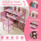 GLACER Kids Desk and Chair Set, Children’s School Study Table w/Storage Hutch, Drawer & Cabinets, Wooden Student Writing & Computer Desk for Bedroom, Study Room & Homeschool for Ages 3-8 (Pink)