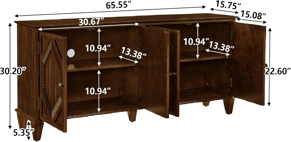 KEIKI 65.2" Mid Century Modern Sideboard Buffet Cabinet with Storage, Walnut Credenza Console Table with Adjustable Shelf, Farmhouse Coffee Bar Wine Cabinet for Living Room, Entryway, Kitchen, Walnut