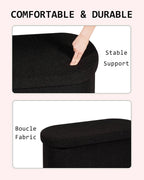 30" Oval Foldable Ottoman with Storage, Teddy Boucle Fabric Footrest, Storage Bench for Living Room, Bedroom, Entryway, Dorm, Black