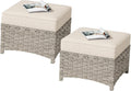 HOOOWOOO 2 Piece Patio Ottoman Set,Outdoor Wicker Ottomans,All Weather Resistant Rattan Deck Ottoman Matching Furniture(Beige Tan)