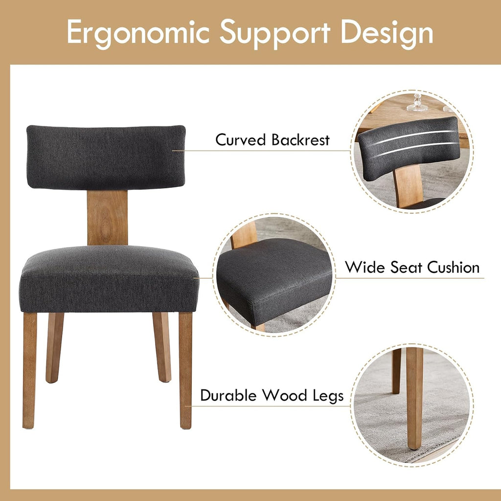 Upholstered Dining Chairs Set of 6, Mid-Century Modern Dining Chairs with Wood Legs, Linen Fabric Farmhouse Kitchen Chairs Armless, Comfy Side Chairs for Living Room/Kitchen, Grey
