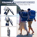 Beach Chair with Umbrella and Canopy Shade, Aluminum Backpack Beach Chairs for Adults, Adjustable Sun Shade, 5 Position Lay Flat, Cooler Bag, Cup Holder, Towel Bar, Navy Blue