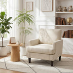 Kromax Accent Chair for Living Room Set of 2, Modern Reading Chair, Beige | Mid-Century Reading Chair for Bedroom, Comfy Upholstered Armchair with Sturdy Legs, Single Sofa Chair for Apartment