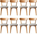 Solid Oak Curved Back Dining Chairs Set of 8, Armless, Upholstered Seat, Mid-Century Modern, 400 lbs Capacity for Dining Room, Kitchen & Restaurant