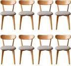 Solid Oak Curved Back Dining Chairs Set of 8, Armless, Upholstered Seat, Mid-Century Modern, 400 lbs Capacity for Dining Room, Kitchen & Restaurant