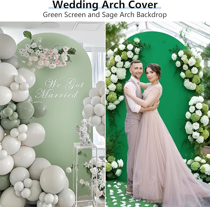 HEMMOTOP 7.2 ft Arch Backdrop Cover(One Piece Double Color), Green and Sage Green Spandex Arch Stand Covers, Fabric Stretchy Background for Balloon Arches, Wedding, Birthday Party, Baby Shower