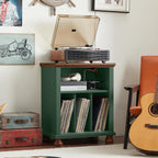 Joaxswe 24" Wide Record Player Stand with Vinyl Record Storage, Green | Mid-Century Record Player Table Up to 200 Albums,Large Wood Turntable Stand Cabinet Dispaly Shelf for Living Room,Bedroom
