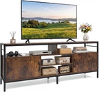Tangkula Industrial TV Stand for TVs up to 65”, Entertainment Center with 2 Storage Cabinets & 4 Open Shelves, Wooden TV Cabinet with Raised Metal Legs, Media TV Console Table (Backless, Rustic Brown)