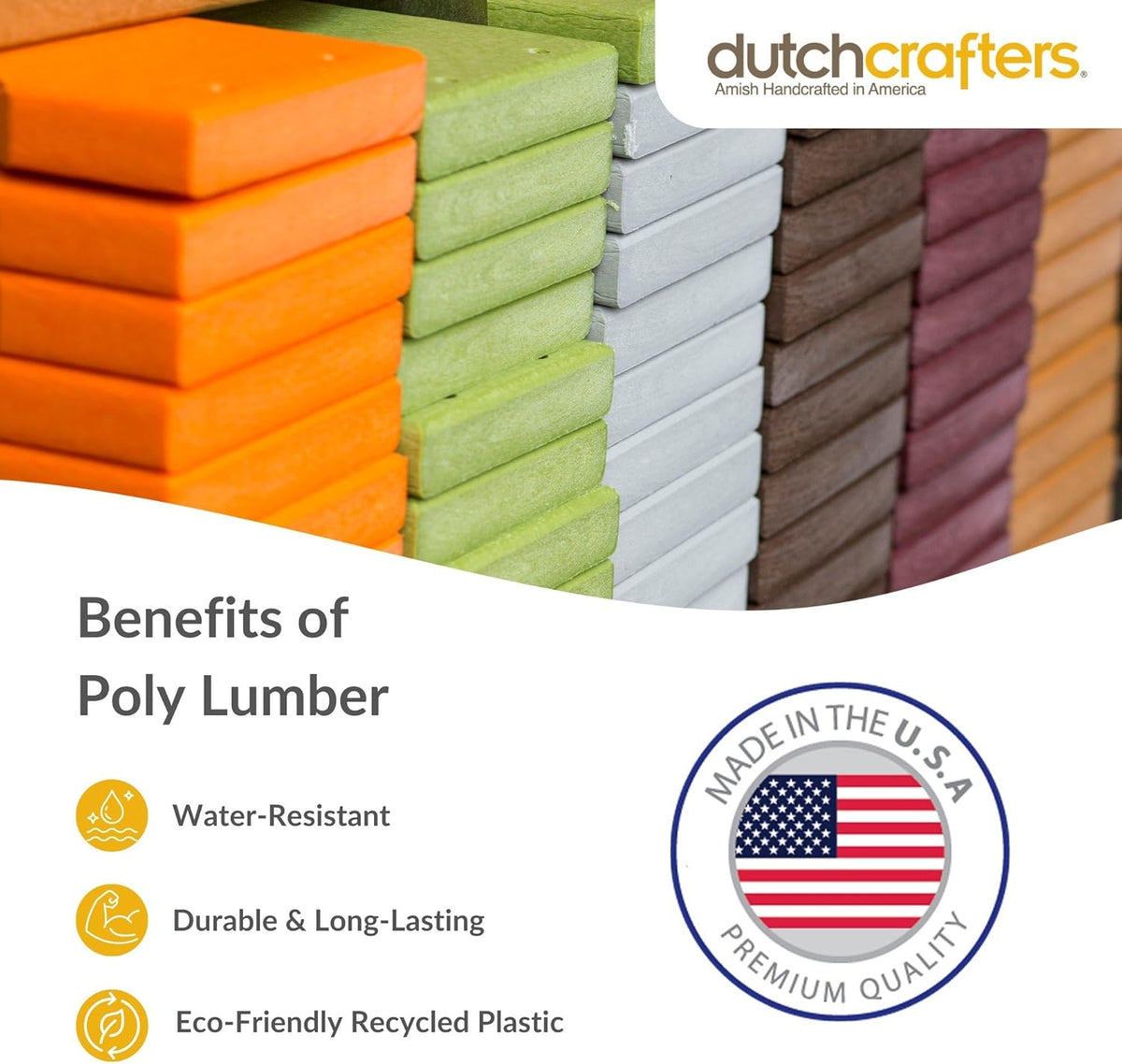 DutchCrafters Poly Outdoor Footstool - Amish Made Outdoor Furniture, Earth-Friendly, Recycled Plastic Patio & Balcony Furniture, Smooth & Durable, Stainless Steel Hardware, Easy Assembly (Gray)