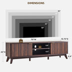 OKD 70" Mid Century Modern Fluted TV Stand w/ 2 Soft Close Door,Dark Walnut | Entertainment Center, Sideboard, Media console for Living Room with Adjustable Shelves