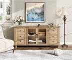 WAMPAT Farmhouse Sideboard Buffet Cabinet with Glass Door & Adjustable Shelf, Wooden Coffee Bar Table with Solid Wood Leg, Kitchen Storage Cabinet for Dining Room, Oak, 58 Inch