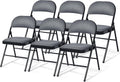 GOFLAME 6 Pack Folding Chairs, Fabric Dining Chair Set with Padded Seat & Metal Frame, Indoor Outdoor Upholstered Commercial Seat for Home Office Events Wedding Party, Grey & Black