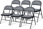 GOFLAME 6 Pack Folding Chairs, Fabric Dining Chair Set with Padded Seat & Metal Frame, Indoor Outdoor Upholstered Commercial Seat for Home Office Events Wedding Party, Grey & Black