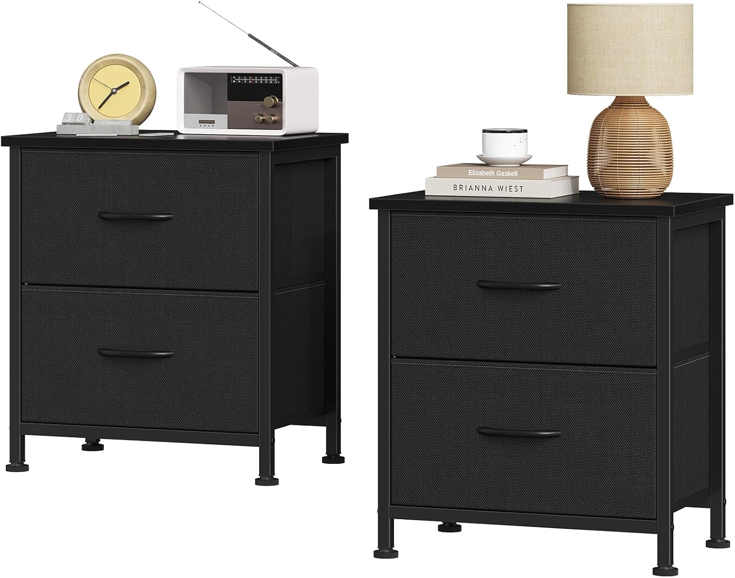 Sweetcrispy Nightstands Set of 2 with 2 Storage Drawer, Small Bedside Table