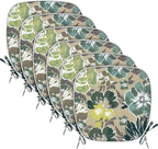 SleepMan Outdoor 17"x16" Chair Cushions with Ties Set of 6, Water Resistant All Weather U-Shape Seat Pads for Patio Garden Furniture Indoor Fade Resistant Patio Cushions (Cabbage)