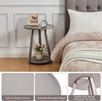 Solid Wood Round Side Table - Small Round Grey End Table, Wooden Modern Bedside Tables Living Room Nightstand with Shelf for Couch Sofa Armchair Bedroom, Gray, 19.6 in x 19.6 in x 23.6 in