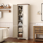 Function Home Farmhouse Kitchen Pantry Cabinet, 72" Tall Storage Cabinet with Doors and Adjustable Shelves, 6 Tier Freestanding Cupboard for Dining Room Living Room Bathroom, Antique White & Brown Top