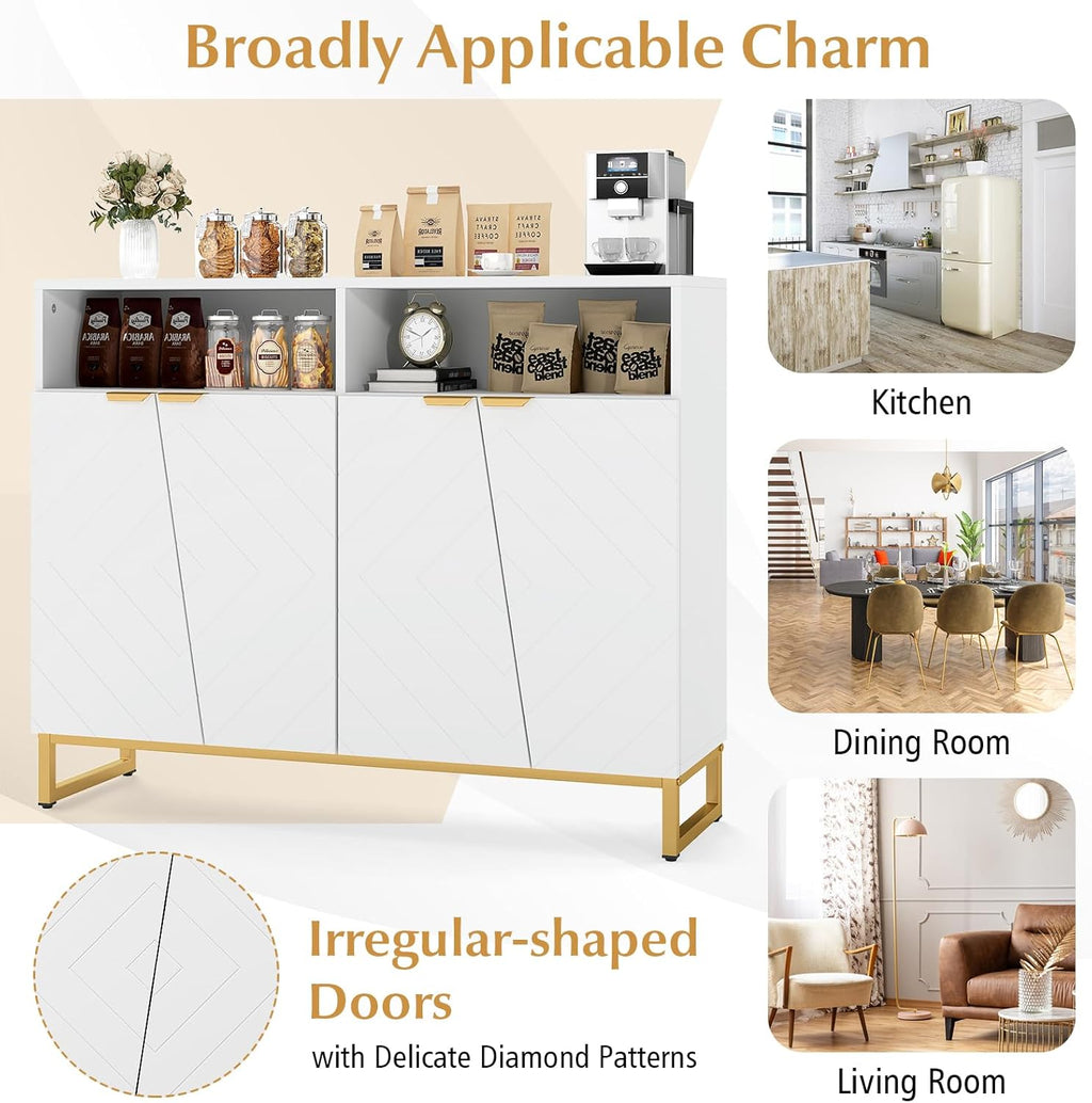 Giantex Buffet Cabinet with Storage, 40" Large Kitchen Sideboard with 4 Doors, 2 Compartments, Adjustable Shelves, Modern Accent Furniture for Living Room Entryway (White)