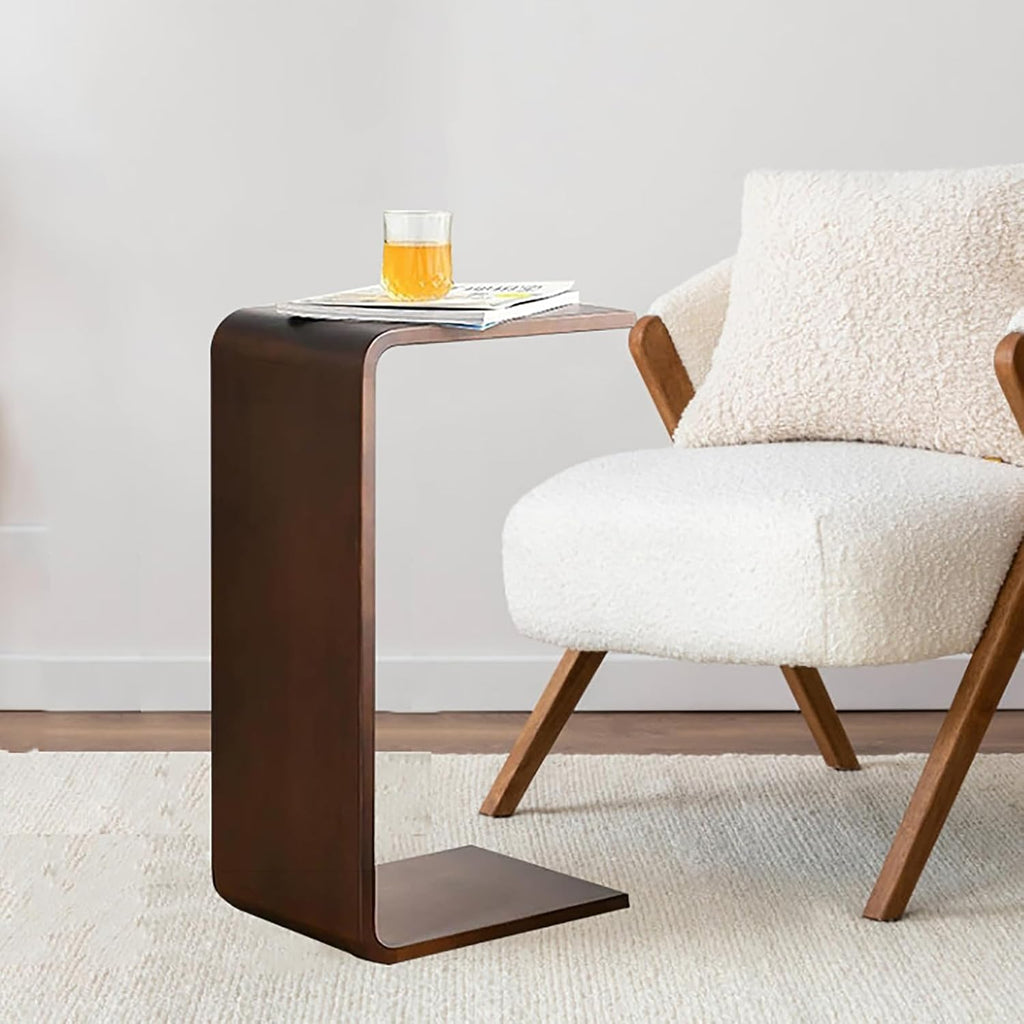 Solid Wood End Table for Couch,C Shaped Side Table Slide Under Sofa Table for Space Saving,Living Room Bedroom Laptop Work Desk Small Coffee Table(13.8" W x 9.8" D x 24.4" H, Walnut)