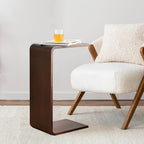 Solid Wood End Table for Couch,C Shaped Side Table Slide Under Sofa Table for Space Saving,Living Room Bedroom Laptop Work Desk Small Coffee Table(13.8" W x 9.8" D x 24.4" H, Walnut)