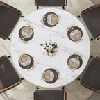 IBF 47" Round Dining Table with Storage, White Faux Marble Kitchen Tables for 4-6 People, Modern Dining Room Table with Fridge Space, Wood Circle Dinner Tables for Home, White Marble, Only Table