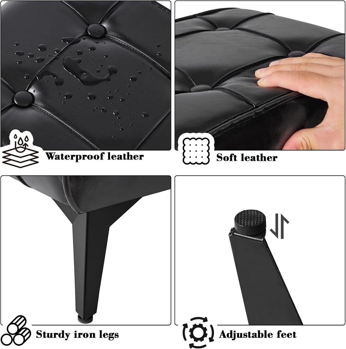 YMYNY Ottoman, Foot Stool with Metal Legs, Faux Leather Stool, Pouf Couch Stool, Modern Multifunctional Small Square Accent Small Table for Bedroom, Living Room 15.75"D×11.81"W×10.24"H Black UHBD037B
