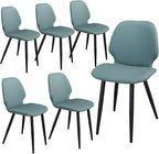 Leather Dining Chairs Set of 6, Mid Century Modern Dining Chairs Upholstered Kitchen Dining Room Chairs with Metal Legs Adjustable Feet for Living Room Lounge Restaurant, Comfortable Seat, Green