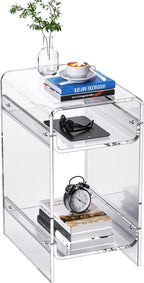 Clear Acrylic Side Table, Narrow Nightstand Bedside Table for Bedroom, Skinny Small End Table (Clear Wide, 11.8'' x 15.7'' x 21.7")