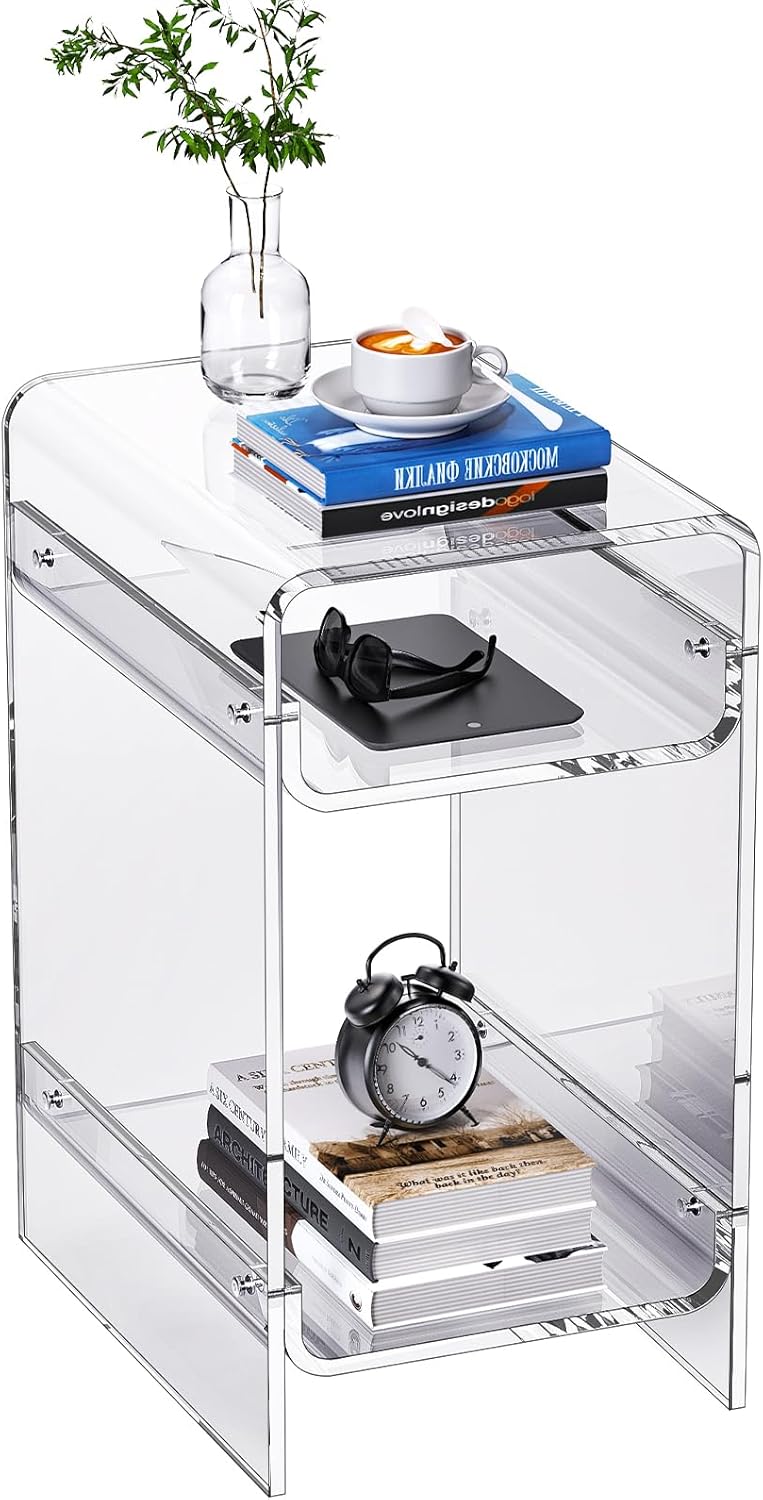 Clear Acrylic Side Table, Narrow Nightstand Bedside Table for Bedroom, Skinny Small End Table (Clear Wide, 11.8'' x 15.7'' x 21.7")